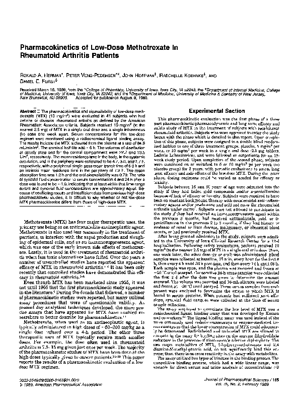 (PDF) Pharmacokinetics of low-dose methotrexate in rheumatoid arthritis ...