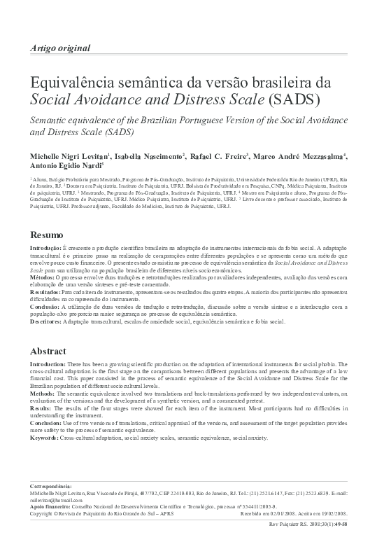 (PDF) Semantic equivalence of the Brazilian Portuguese Version of the ...