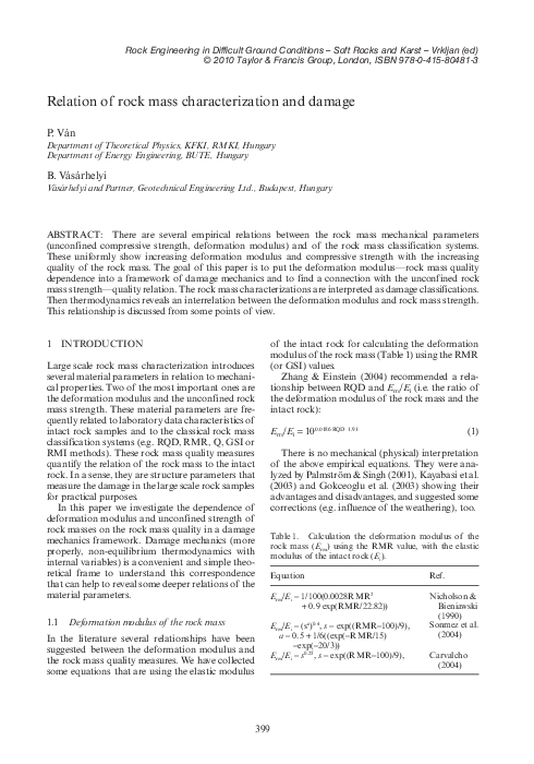 (PDF) Relation of rock mass characterization and damage