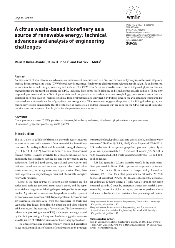 (PDF) A citrus waste-based biorefinery Rivas et al Waste Management and ...
