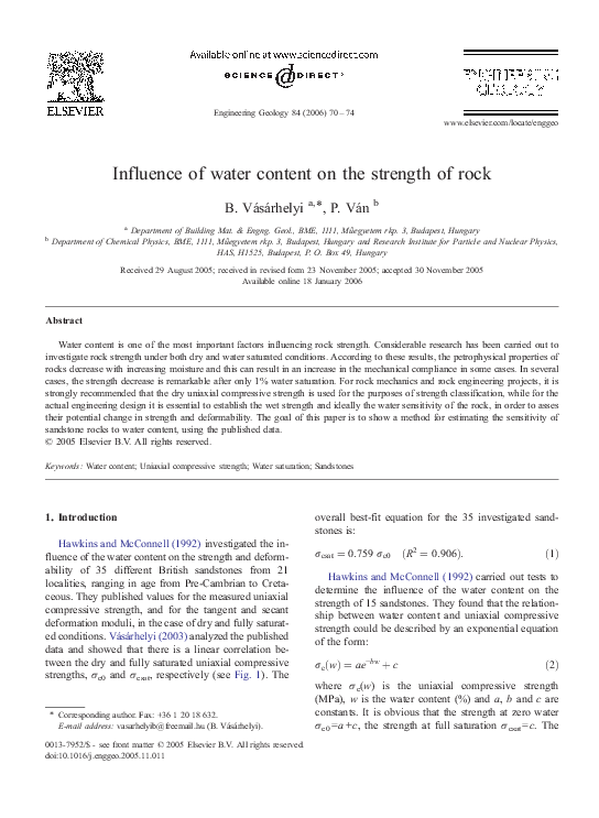 (PDF) Influence of water content on the strength of rock