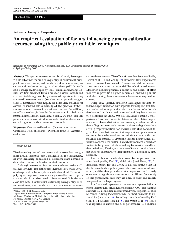 (PDF) An empirical evaluation of factors influencing camera calibration ...