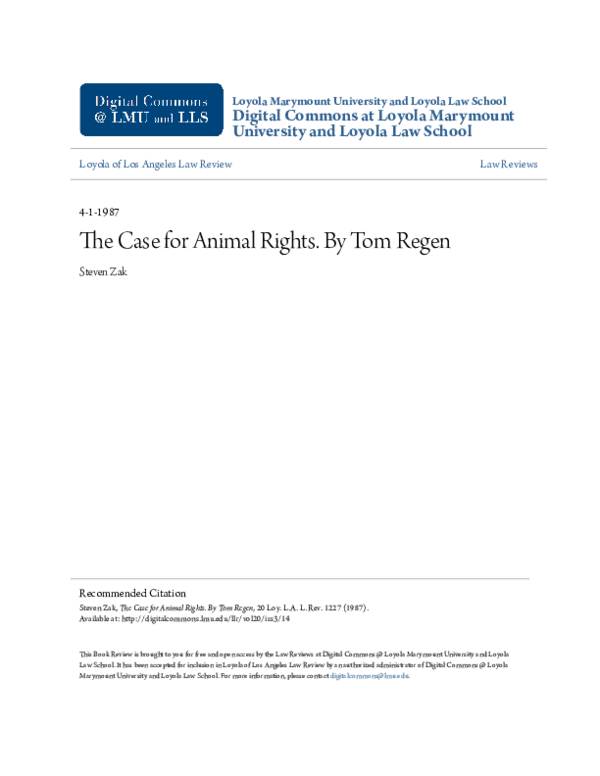 (PDF) The Case for Animal Rights. By Tom Regen