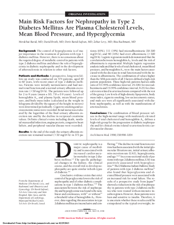 (PDF) Main Risk Factors for Nephropathy in Type 2 Diabetes Mellitus Are ...