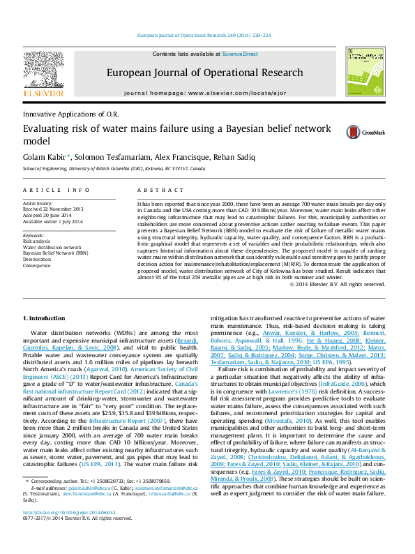 (PDF) Evaluating risk of water mains failure using a Bayesian belief ...