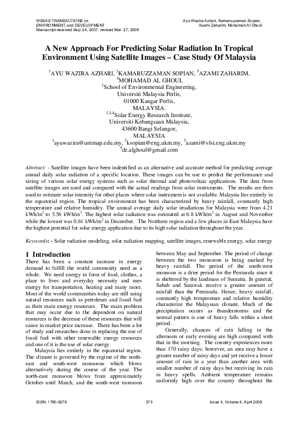 (PDF) A new approach for predicting solar radiation in tropical ...