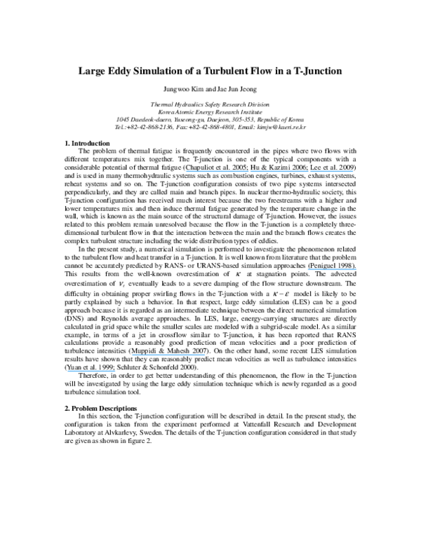 (PDF) Large Eddy Simulation of Turbulent Flow in a T-Junction