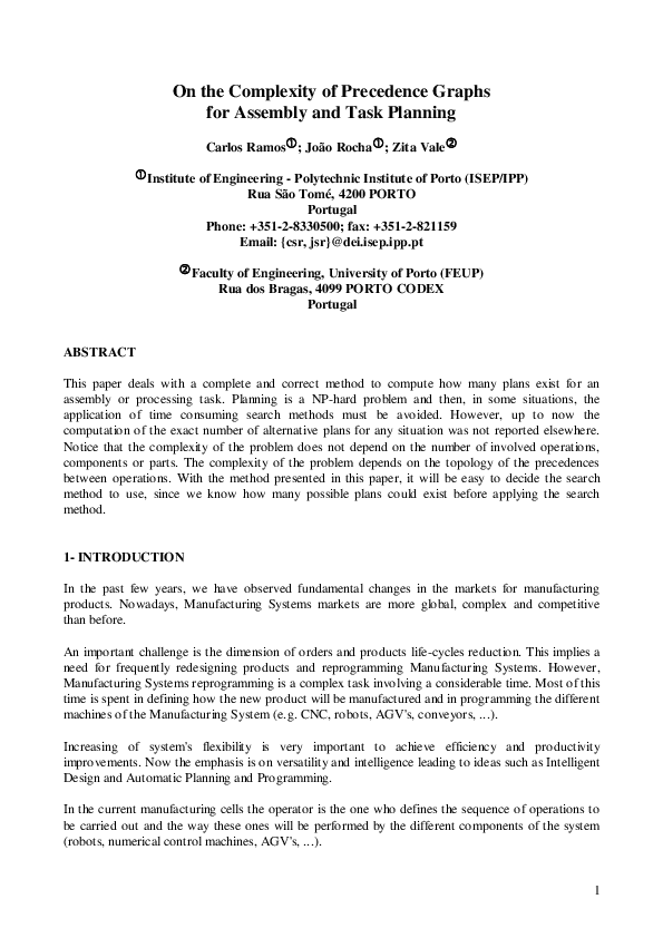  PDF On The Complexity Of Precedence Graphs For Assembly And Task 