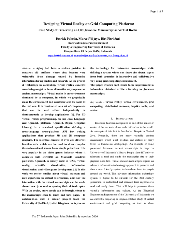 (PDF) Designing Virtual Reality on Grid Computing Platform: Case Study ...