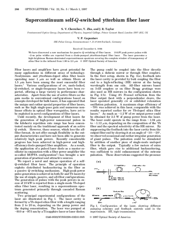 (PDF) Supercontinuum self-Q-switched ytterbium fiber laser