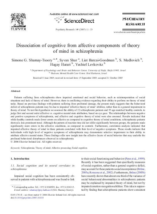 (PDF) Dissociation of cognitive from affective components of theory of ...