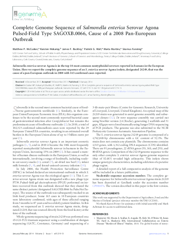 (PDF) Complete genome sequence of Salmonella enterica serovar ...