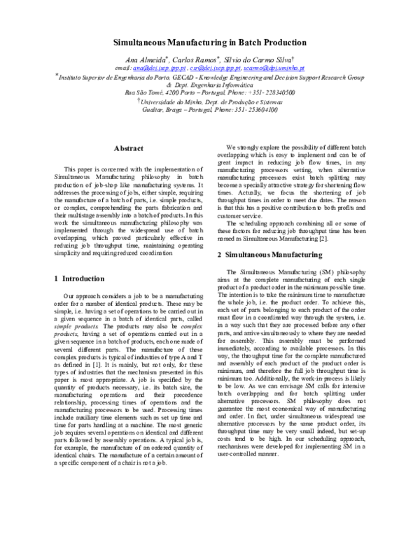 (PDF) Simultaneous manufacturing in batch production