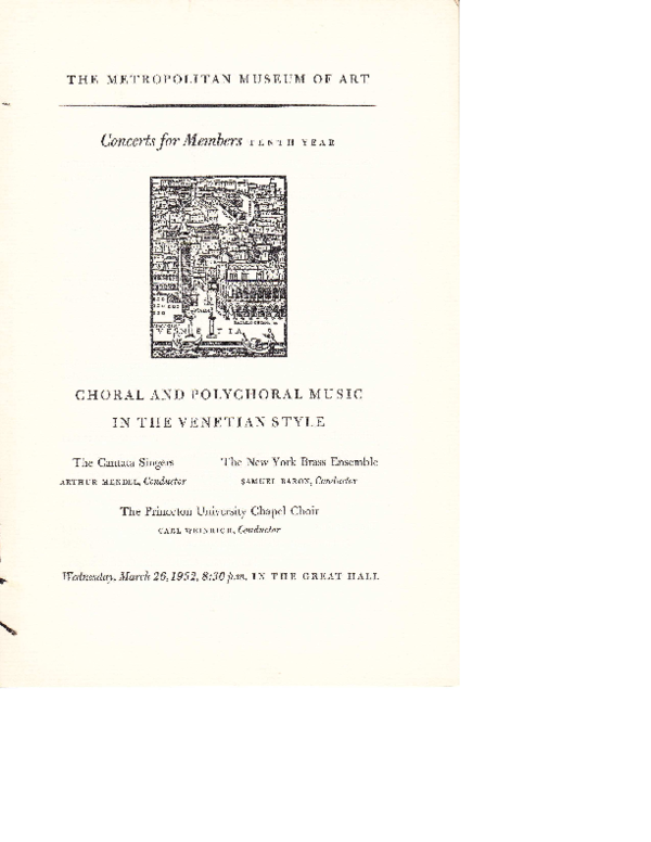 (PDF) Program notes, 26 March 1952 Choral and polychoral music in the