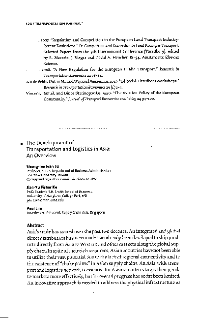 (PDF) The Development of Transportation and Logistics in Asia