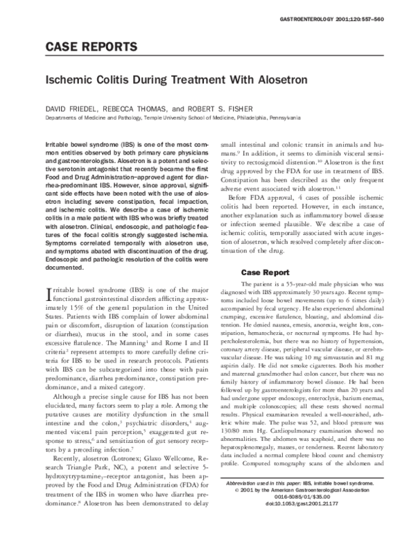 (PDF) Ischemic colitis during treatment with alosetron rebecca thomas