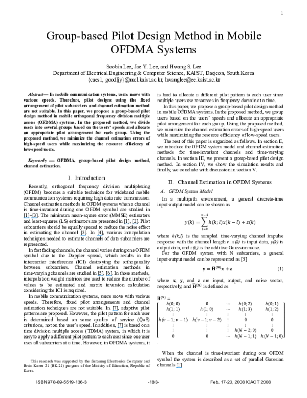 (PDF) Group-based Pilot Design Method in Mobile OFDMA Systems