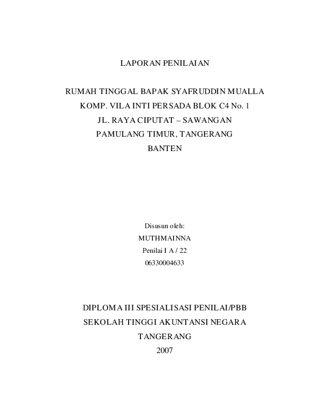 Pdf Laporan Penilaian Rumah Tinggal Bapak Syafruddin Mualla Ryan Muhammad Academia Edu