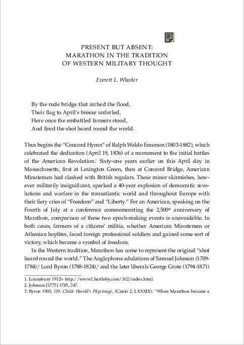 PRESENT BUT ABSENT: MARATHON IN THE TRADITION OF WESTERN MILITARY THOUGHT