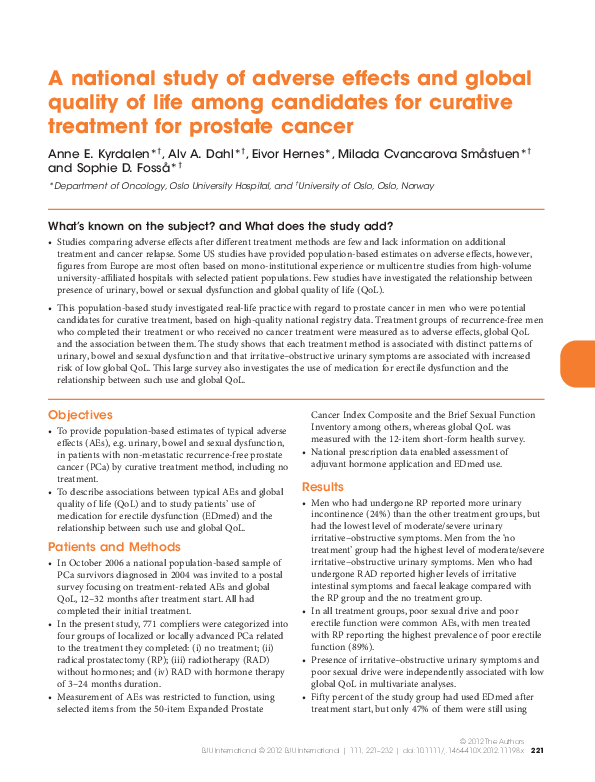(PDF) A national study of adverse effects and global quality of life ...