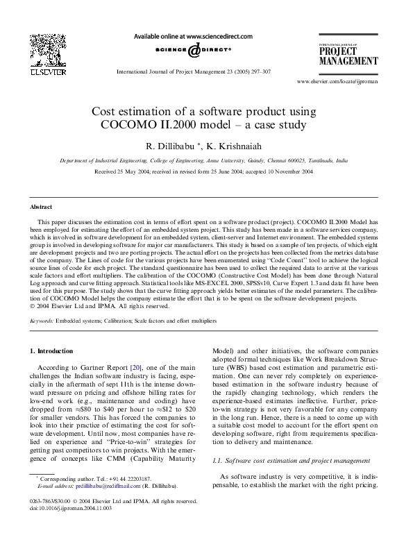 (PDF) Cost estimation of a software product using COCOMO II.2000 model ...