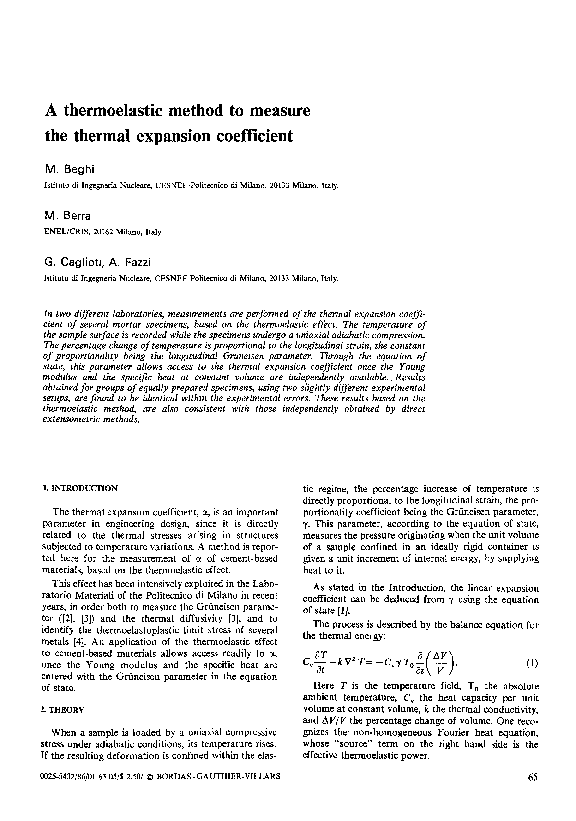 (PDF) A thermoelastic method to measure the thermal expansion coefficient