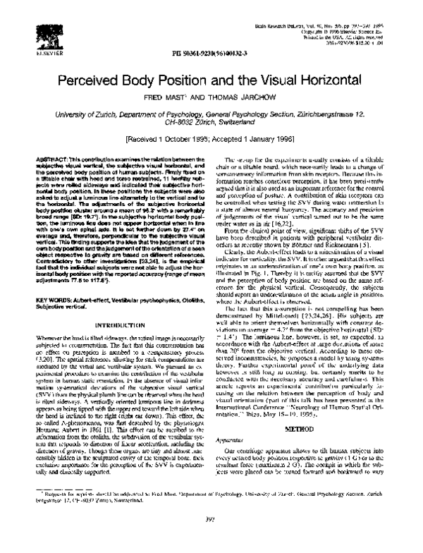 (PDF) Perceived body position and the visual horizontal
