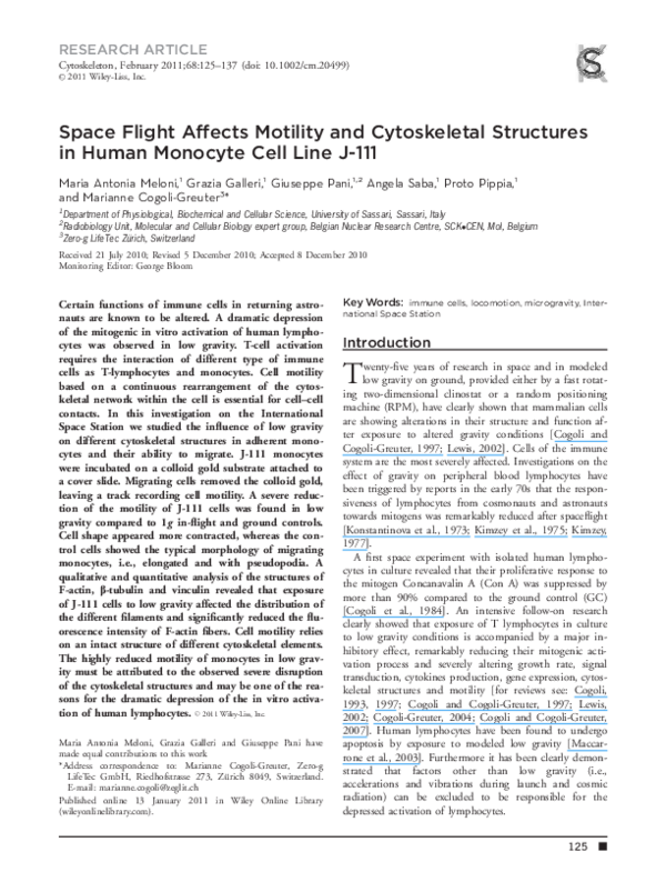 (PDF) Cytoskeleton changes and impaired motility of monocytes at