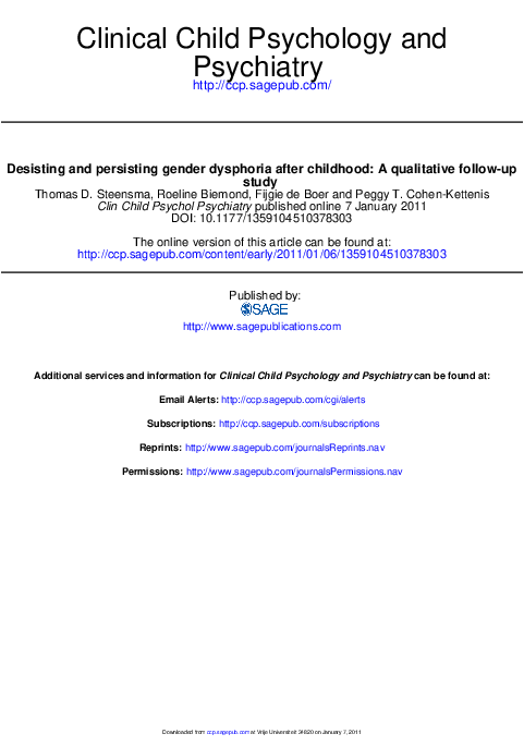 (PDF) Desisting and persisting gender dysphoria after childhood: A ...