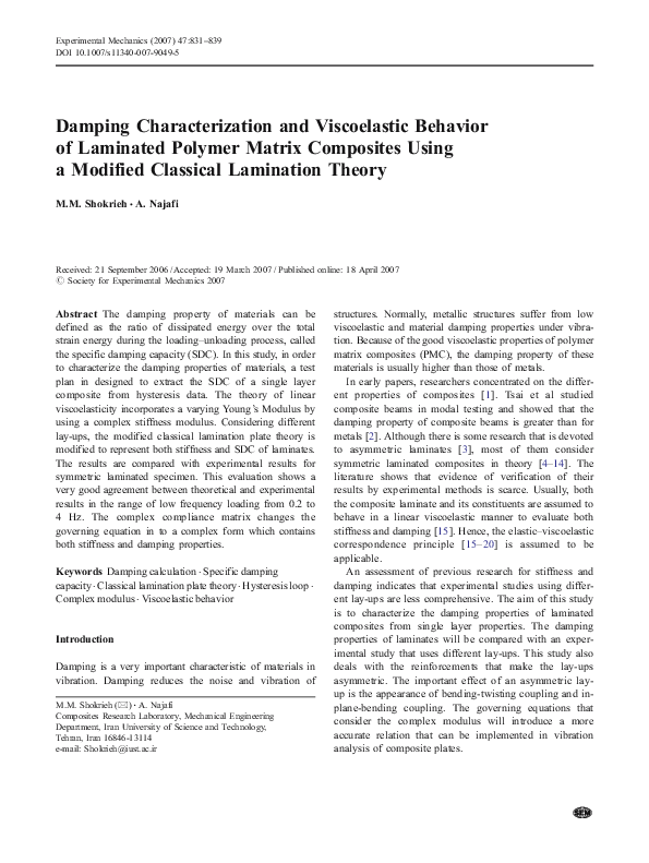 (PDF) Damping Characterization and Viscoelastic Behavior of Laminated