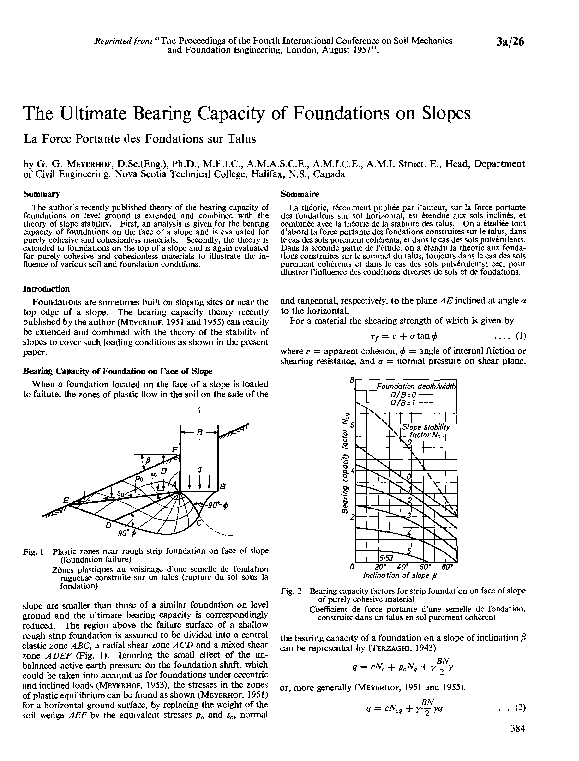 (PDF) The Ultimate Bearing Capacity of Foundations on Slopes La Force ...
