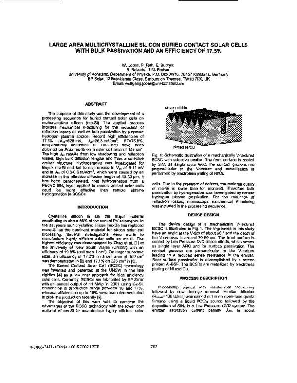(PDF) Large area multicrystalline silicon buried contact solar cells ...