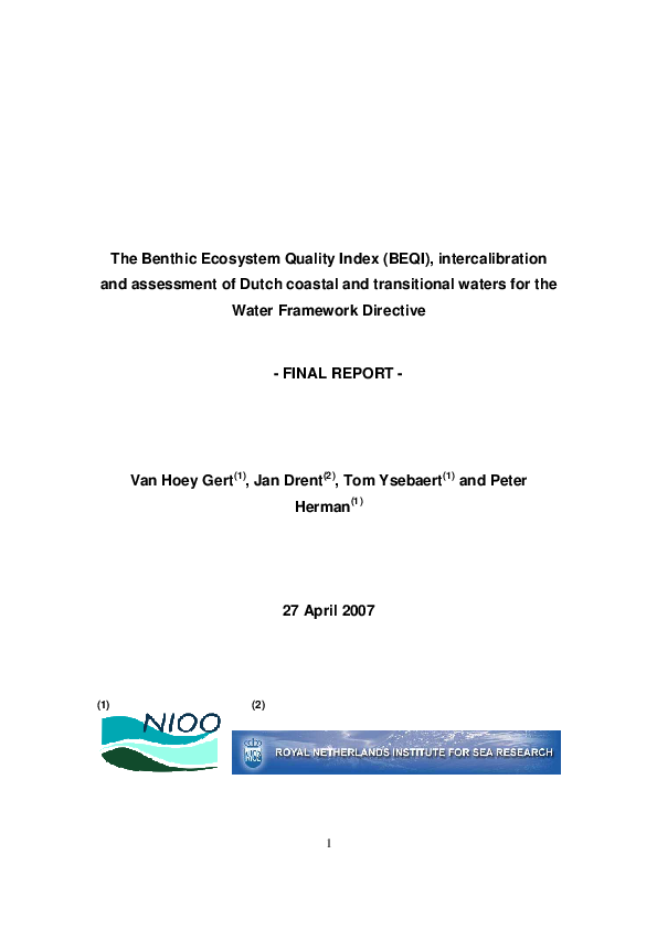 (PDF) The benthic ecosystem quality index (BEQI), intercalibraton and ...