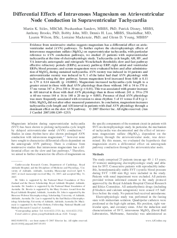 (PDF) Differential Effects of Intravenous Magnesium on Atrioventricular