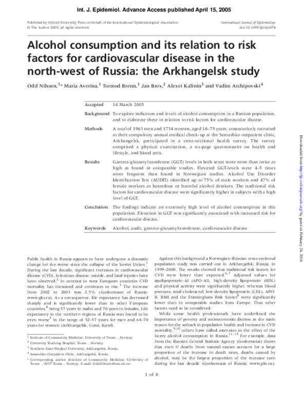 (PDF) Alcohol consumption and its relation to risk factors for ...