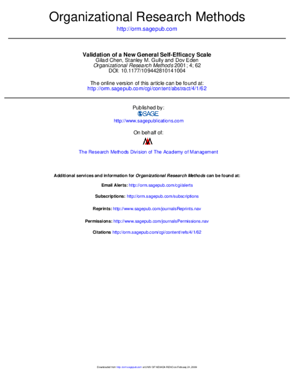 (PDF) Validation of a new general self-efficacy scale