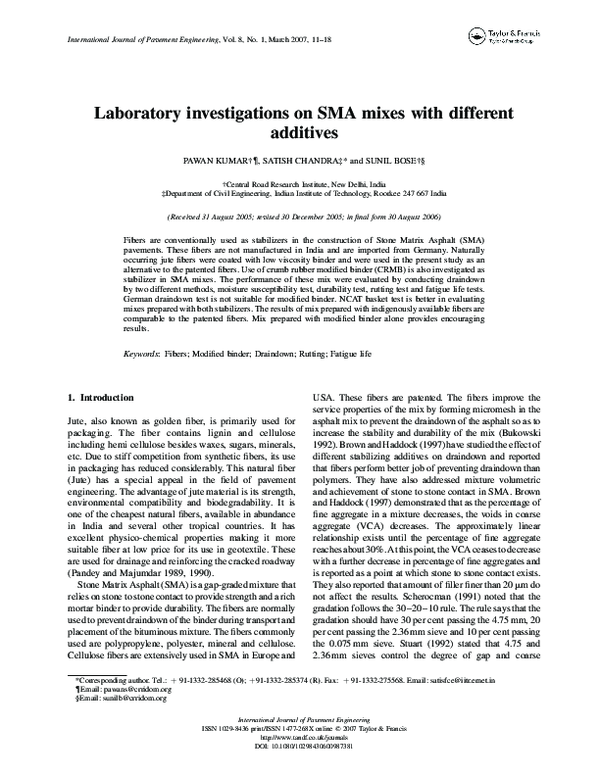(PDF) Laboratory investigations on SMA mixes with different additives
