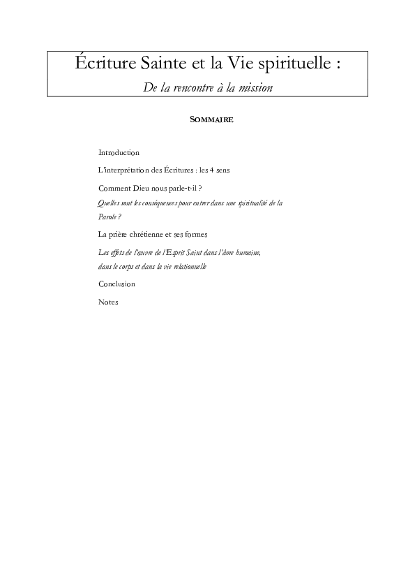 Pdf Ecriture Sainte Et La Vie Spirituelle De La Rencontre A La Mission Sr Pascale Dominique Nau Op Academia Edu
