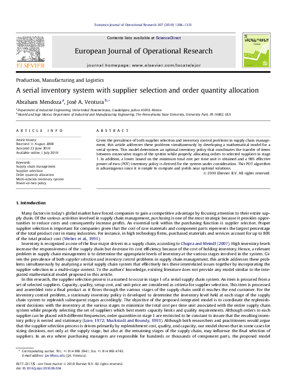 (PDF) A serial inventory system with supplier selection and order ...