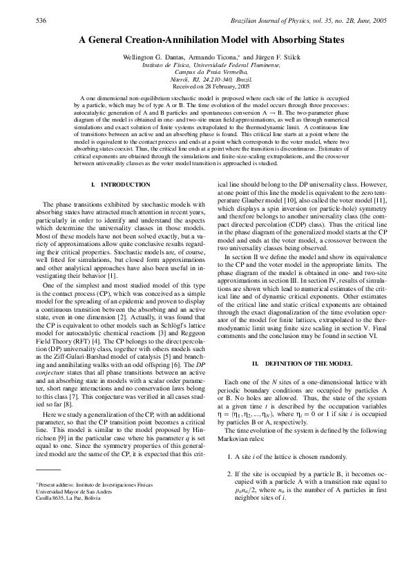 (PDF) A general creation-annihilation model with absorbing states