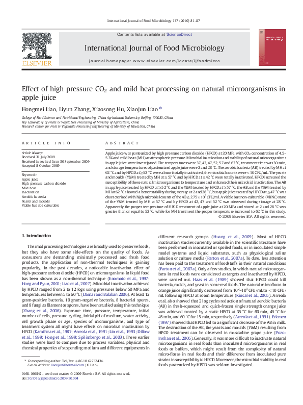 (PDF) Effect of high pressure CO 2 and mild heat processing on natural ...