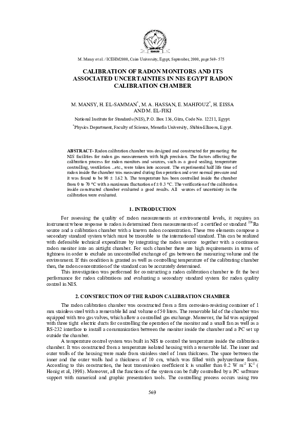 (PDF) Calibration of radon monitors and its associated uncertainties in