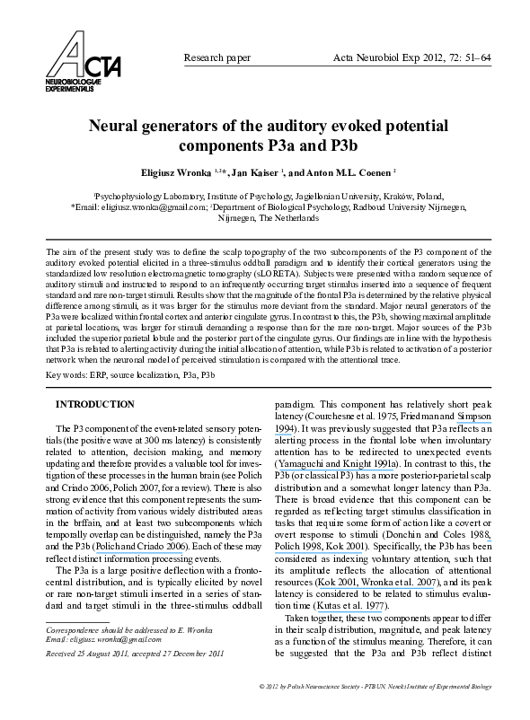 (PDF) Neural generators of the auditory evoked potential components P3a