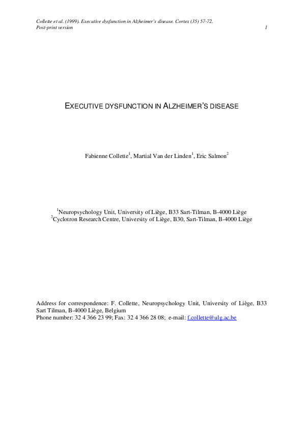 (PDF) Executive Dysfunction in Alzheimer's Disease