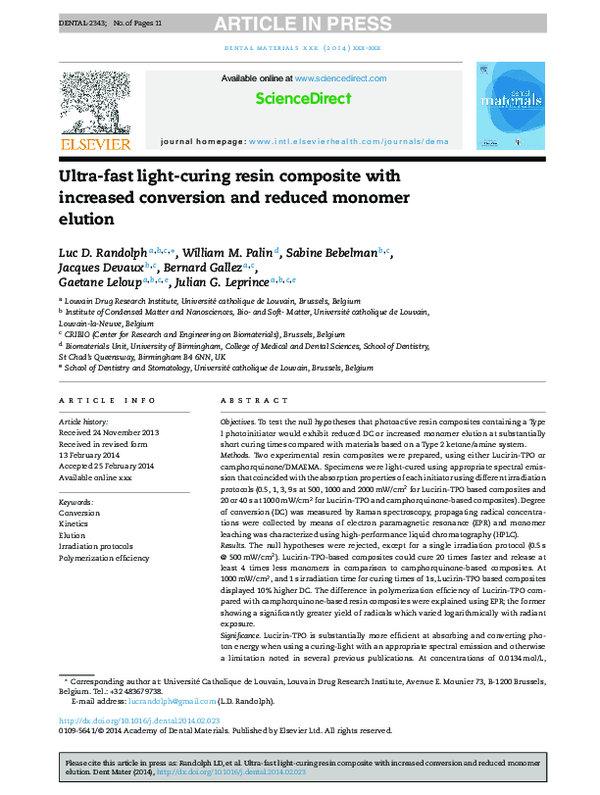 (PDF) Ultrafast lightcuring resin composite with increased conversion