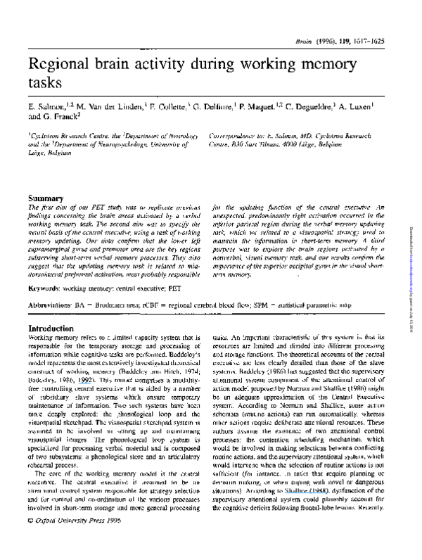 (PDF) Regional brain activity during working memory tasks