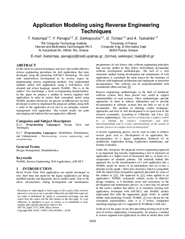 (PDF) Application modeling using reverse engineering techniques