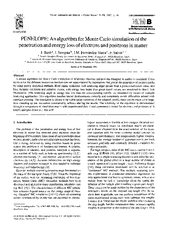 (PDF) PENELOPE: An algorithm for Monte Carlo simulation of the ...