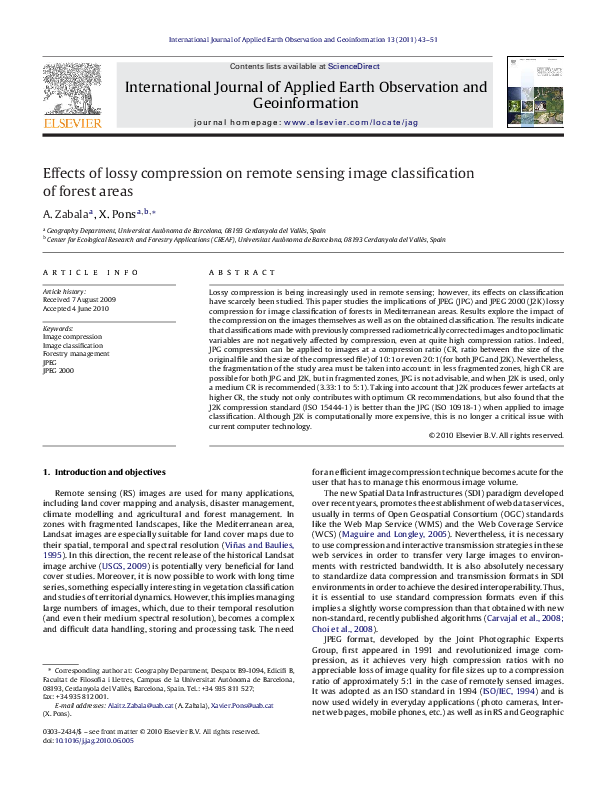 (PDF) Effects of lossy compression on remote sensing image ...