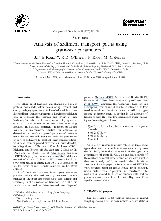 (PDF) Analysis of sediment transport paths using grain-size parameters